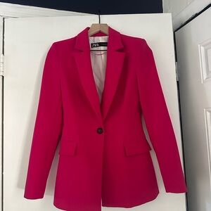 Zara Topstitched fitted Blazer Women's Vibrant Fuchsia Blazer